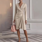 Jasmim | Vestido Midi Drapeado com Decote em V