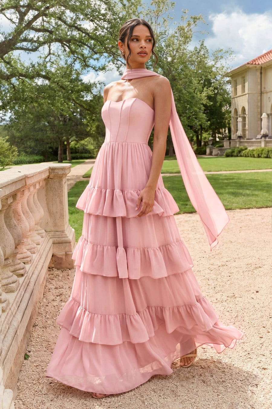 Sónia | Vestido de dama de honor chiffon evasê fita