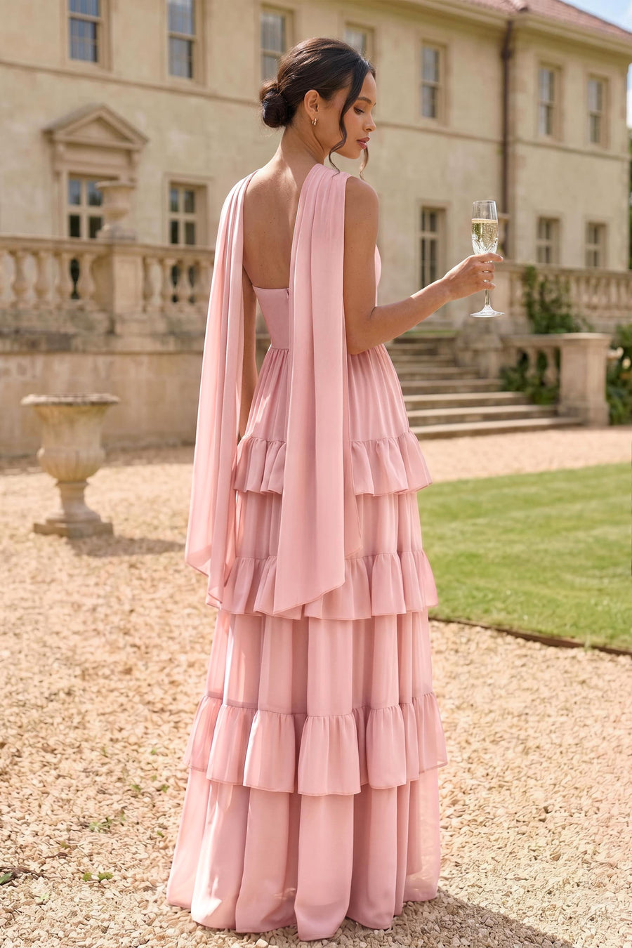 Sónia | Vestido de dama de honor chiffon evasê fita