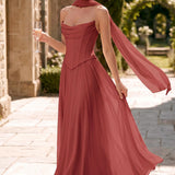 Tatiana Castanho Acobreado | Vestido de dama de honor de duas peças em chiffon com corset e detalhe drapeado