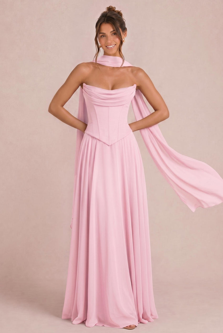 Tatiana Rosa Pó | Vestido de dama de honor de duas peças em chiffon com corset e detalhe drapeado