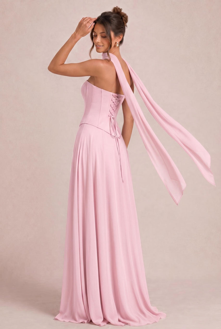 Tatiana Rosa Pó | Vestido de dama de honor de duas peças em chiffon com corset e detalhe drapeado
