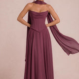 Tatiana Cabernet | Vestido de dama de honor de duas peças em chiffon com corset e detalhe drapeado