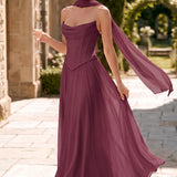 Tatiana Cabernet | Vestido de dama de honor de duas peças em chiffon com corset e detalhe drapeado