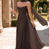 Tatiana Chocolate | Vestido de dama de honor de duas peças em chiffon com corset e detalhe drapeado