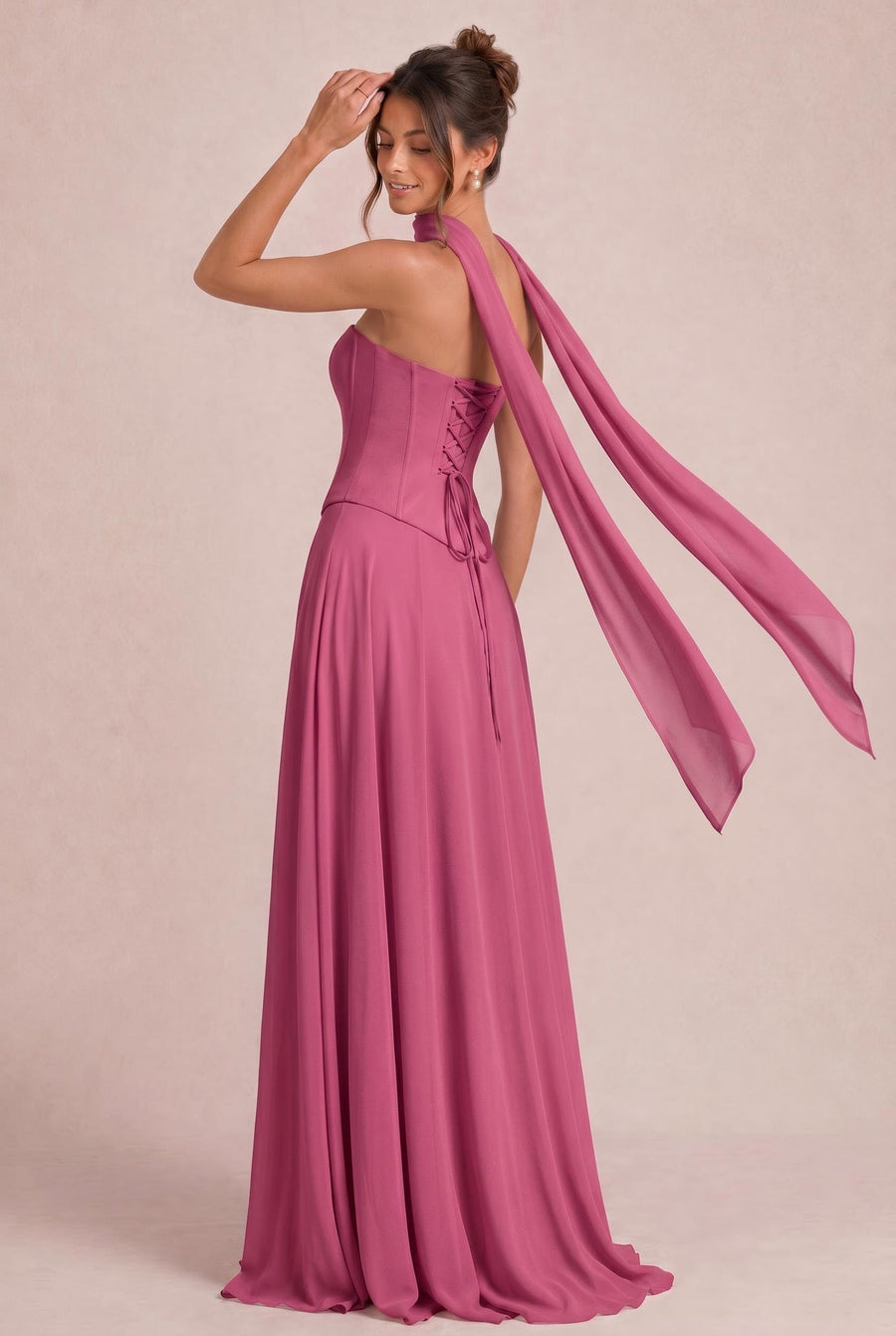 Tatiana Rosa Canela | Vestido de dama de honor de duas peças em chiffon com corset e detalhe drapeado