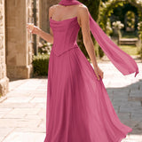 Tatiana Rosa Canela | Vestido de dama de honor de duas peças em chiffon com corset e detalhe drapeado