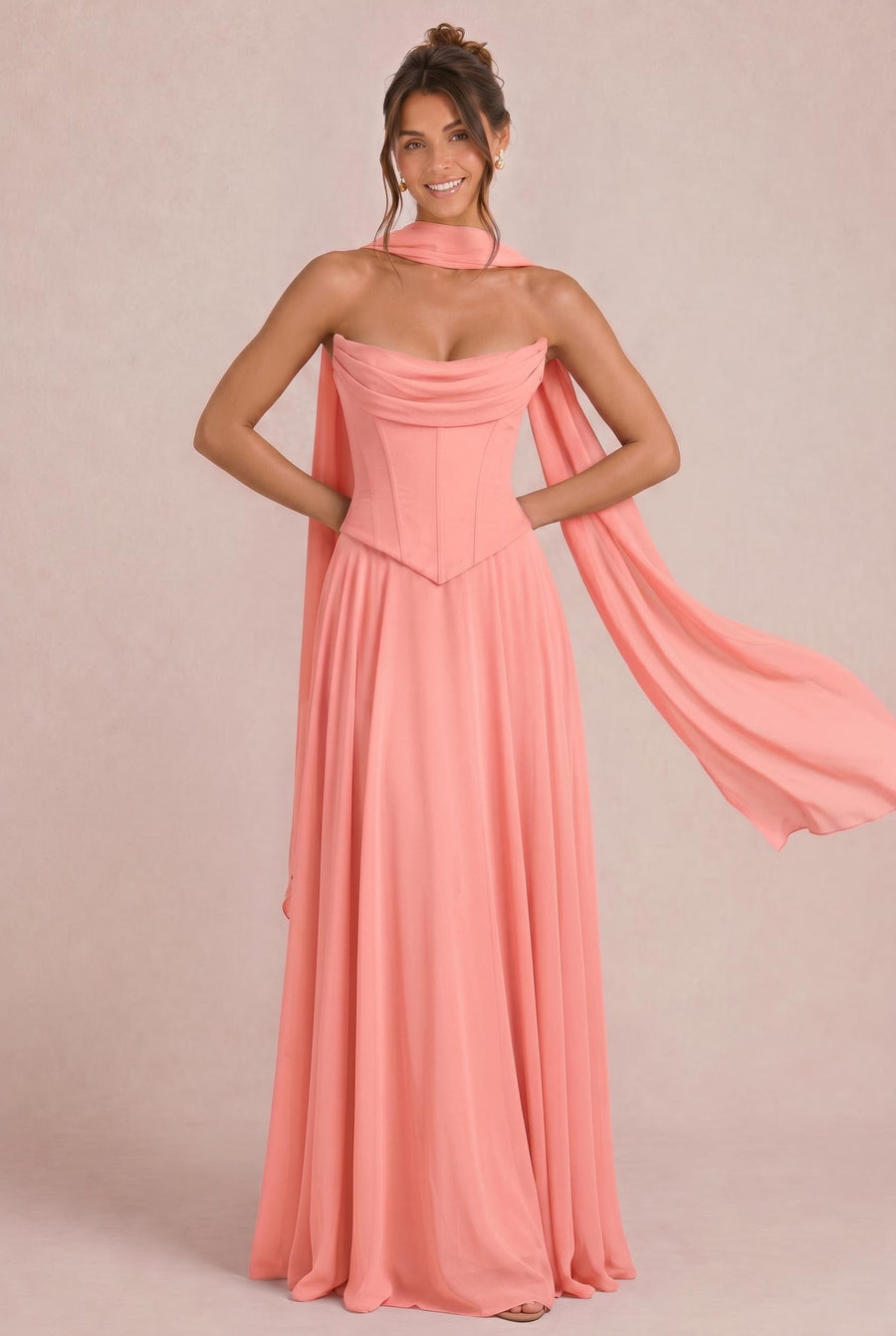 Tatiana Coral | Vestido de dama de honor de duas peças em chiffon com corset e detalhe drapeado