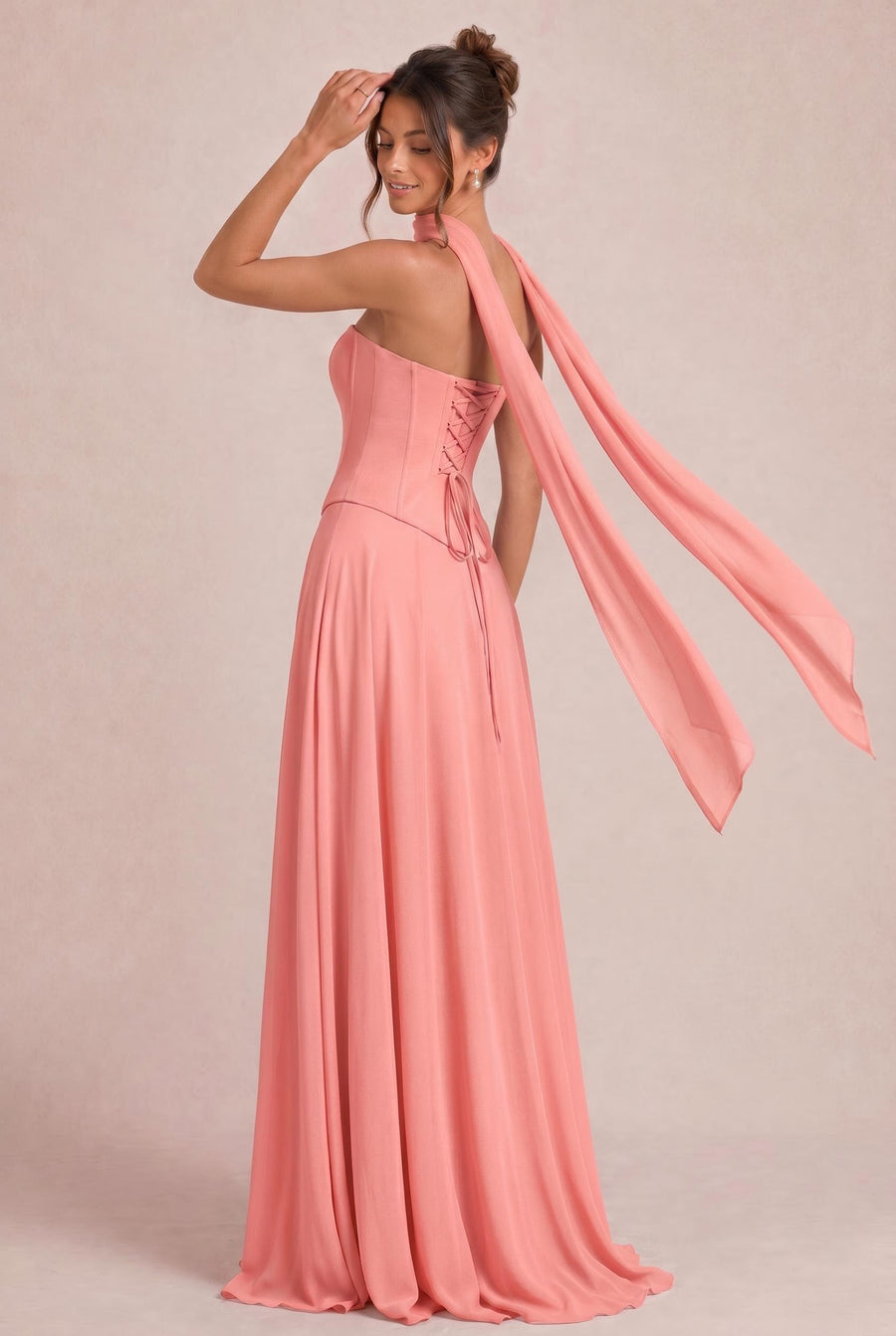 Tatiana Coral | Vestido de dama de honor de duas peças em chiffon com corset e detalhe drapeado