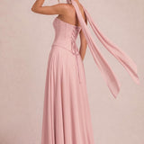 Tatiana Rosa Empoeirado | Vestido de dama de honor de duas peças em chiffon com corset e detalhe drapeado