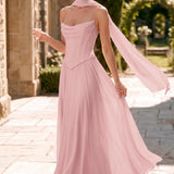 Tatiana Rosa Empoeirado | Vestido de dama de honor de duas peças em chiffon com corset e detalhe drapeado