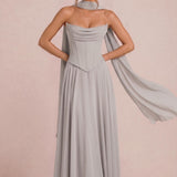 Tatiana Taupe | Vestido de dama de honor de duas peças em chiffon com corset e detalhe drapeado