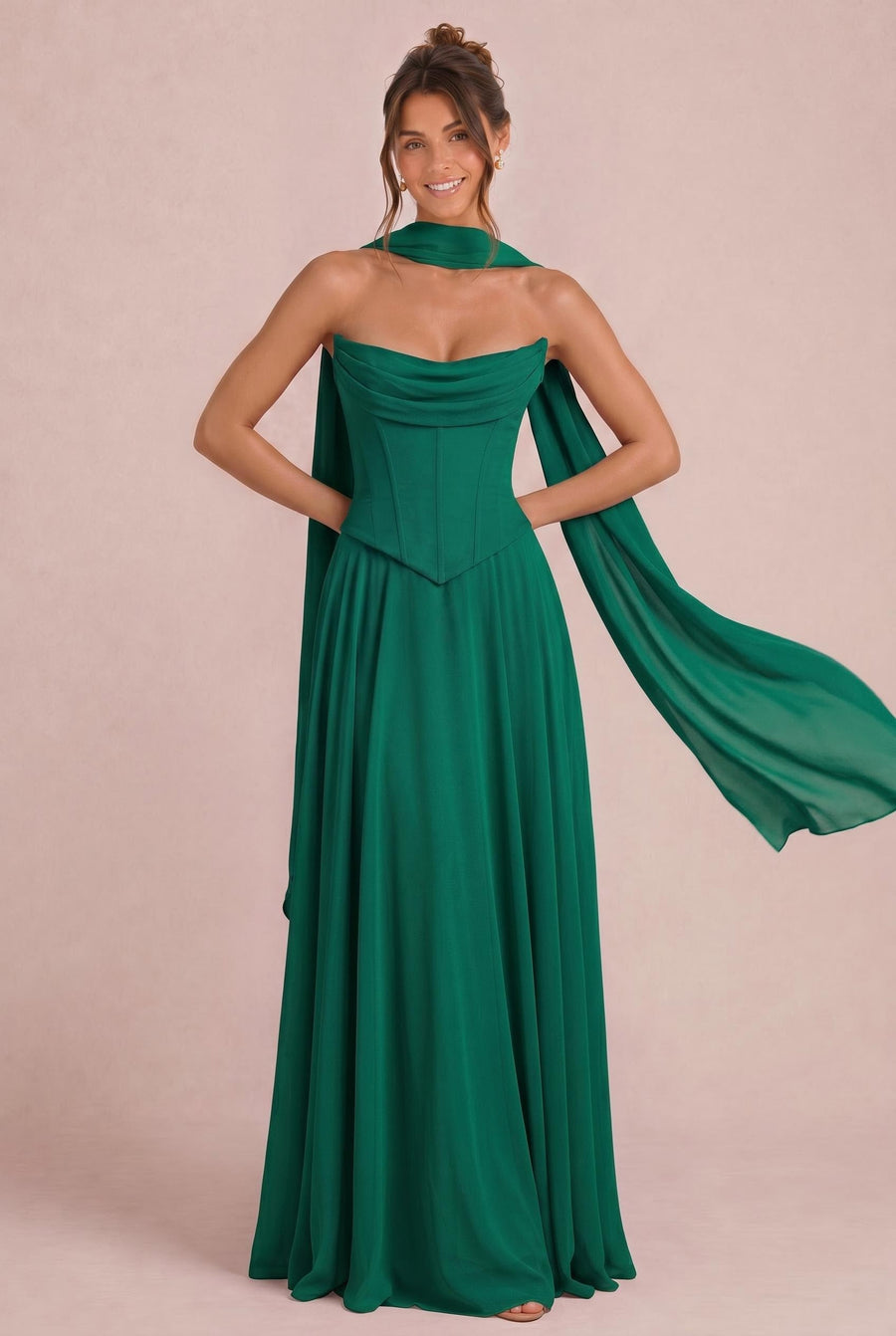 Tatiana Esmeralda | Vestido de dama de honor de duas peças em chiffon com corset e detalhe drapeado