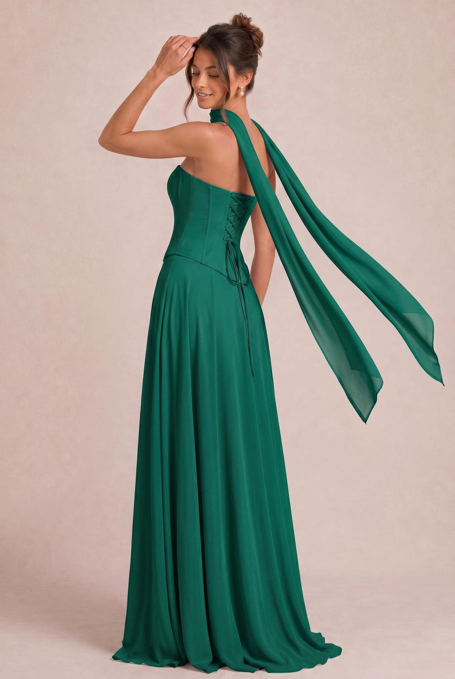 Tatiana Esmeralda | Vestido de dama de honor de duas peças em chiffon com corset e detalhe drapeado