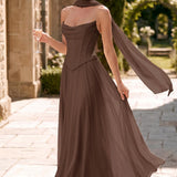 Tatiana Café | Vestido de dama de honor de duas peças em chiffon com corset e detalhe drapeado