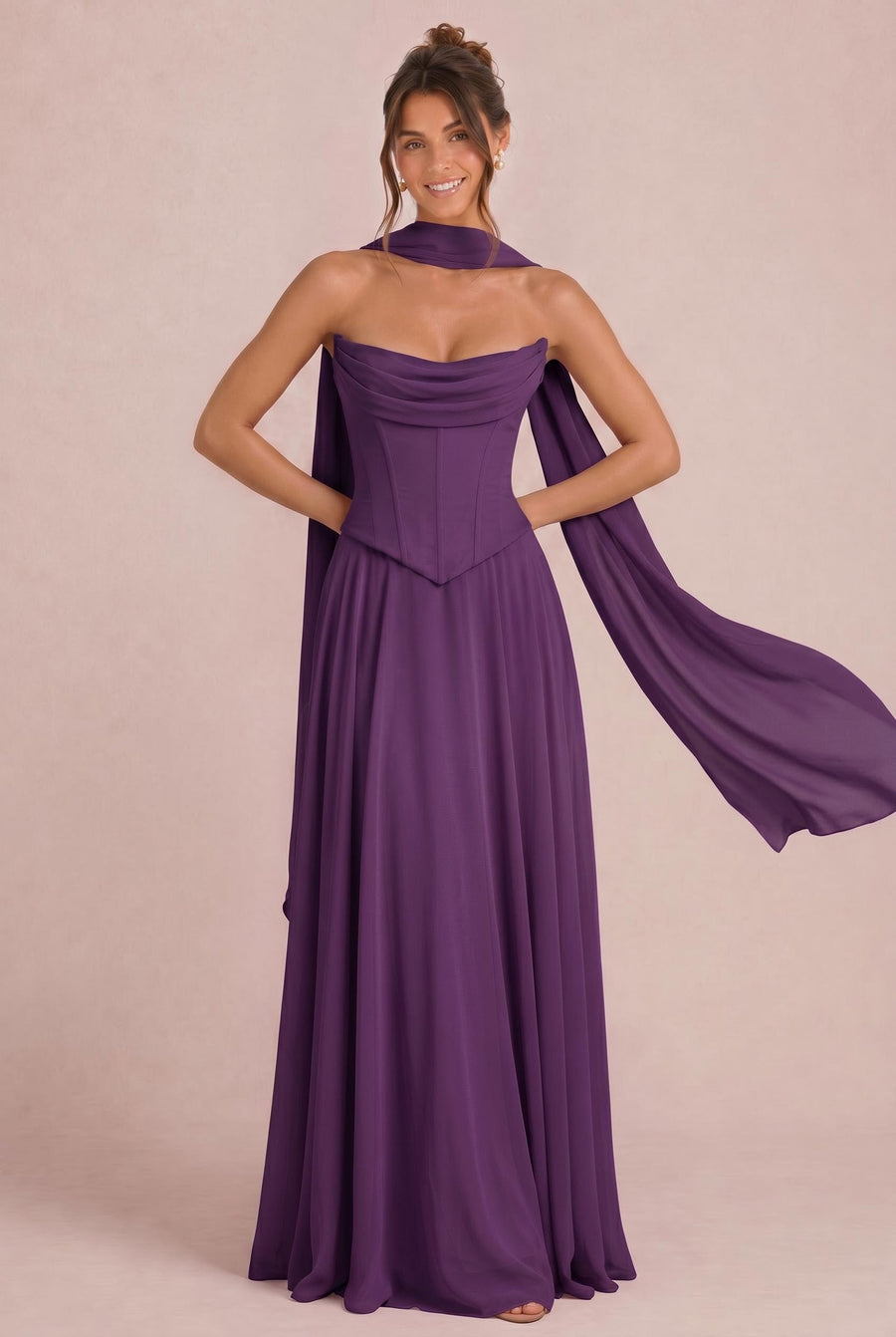 Tatiana Violeta | Vestido de dama de honor de duas peças em chiffon com corset e detalhe drapeado