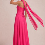 Tatiana Rosa Quente | Vestido de dama de honor de duas peças em chiffon com corset e detalhe drapeado