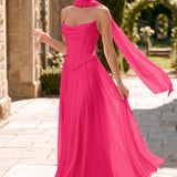 Tatiana Rosa Quente | Vestido de dama de honor de duas peças em chiffon com corset e detalhe drapeado