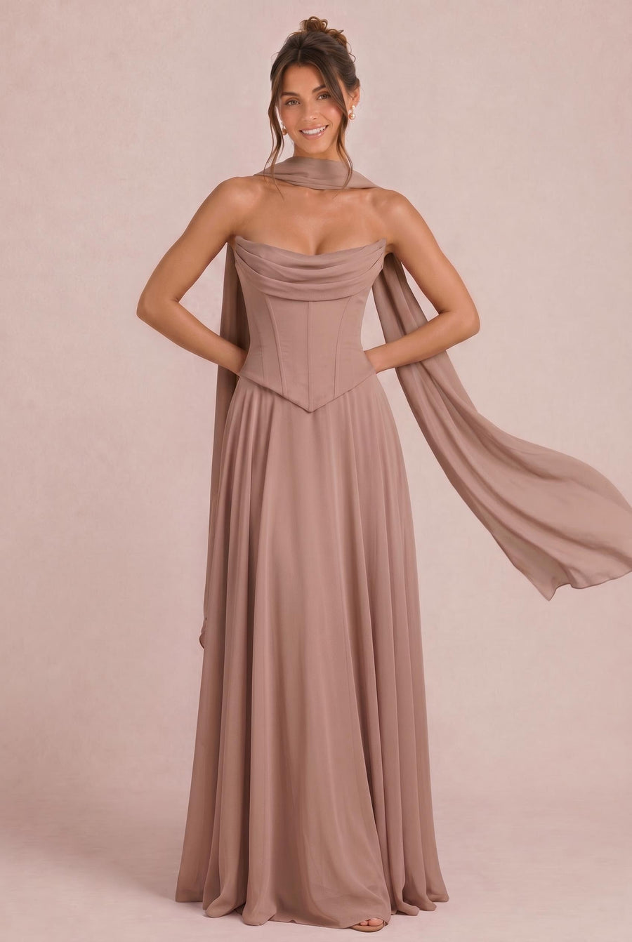 Tatiana Moca | Vestido de dama de honor de duas peças em chiffon com corset e detalhe drapeado