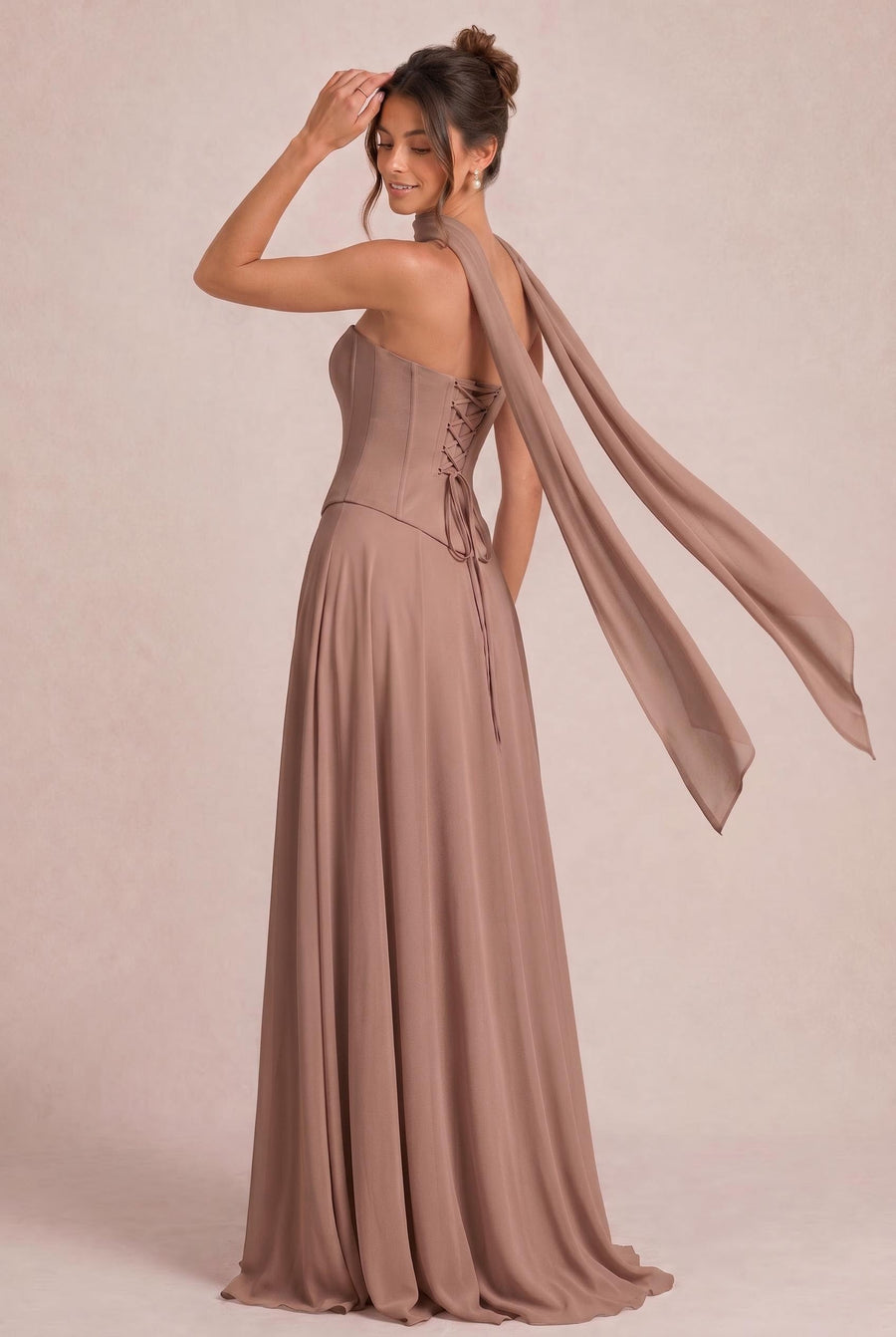Tatiana Moca | Vestido de dama de honor de duas peças em chiffon com corset e detalhe drapeado