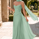 Tatiana Verde Salva | Vestido de dama de honor de duas peças em chiffon com corset e detalhe drapeado