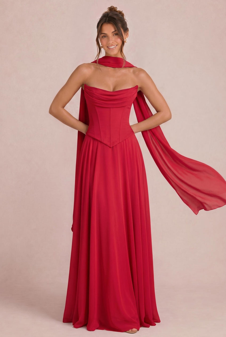 Tatiana Escarlate | Vestido de dama de honor de duas peças em chiffon com corset e detalhe drapeado