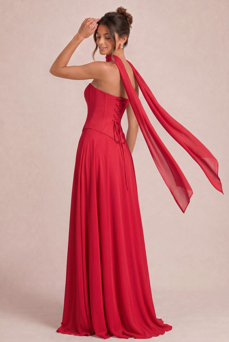 Tatiana Escarlate | Vestido de dama de honor de duas peças em chiffon com corset e detalhe drapeado