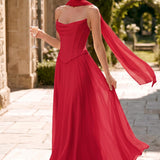 Tatiana Escarlate | Vestido de dama de honor de duas peças em chiffon com corset e detalhe drapeado