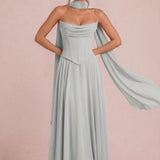 Tatiana Prateado | Vestido de dama de honor de duas peças em chiffon com corset e detalhe drapeado
