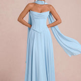 Tatiana Azul Celeste | Vestido de dama de honor de duas peças em chiffon com corset e detalhe drapeado