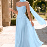 Tatiana Azul Celeste | Vestido de dama de honor de duas peças em chiffon com corset e detalhe drapeado