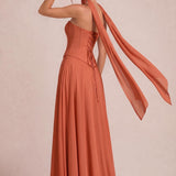 Tatiana Terracota | Vestido de dama de honor de duas peças em chiffon com corset e detalhe drapeado