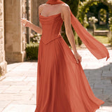 Tatiana Terracota | Vestido de dama de honor de duas peças em chiffon com corset e detalhe drapeado
