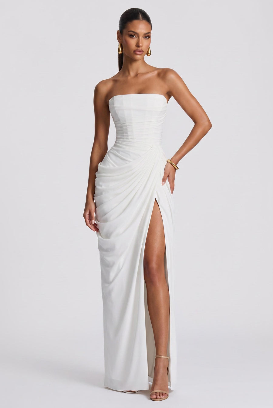 Tomásia | Vestido comprido tubinho em chiffon franzido