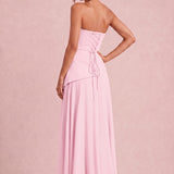 Verónica Rosa Pó | Vestido comprido tomara-que-caia em chiffon estilo corset com detalhe drapeado
