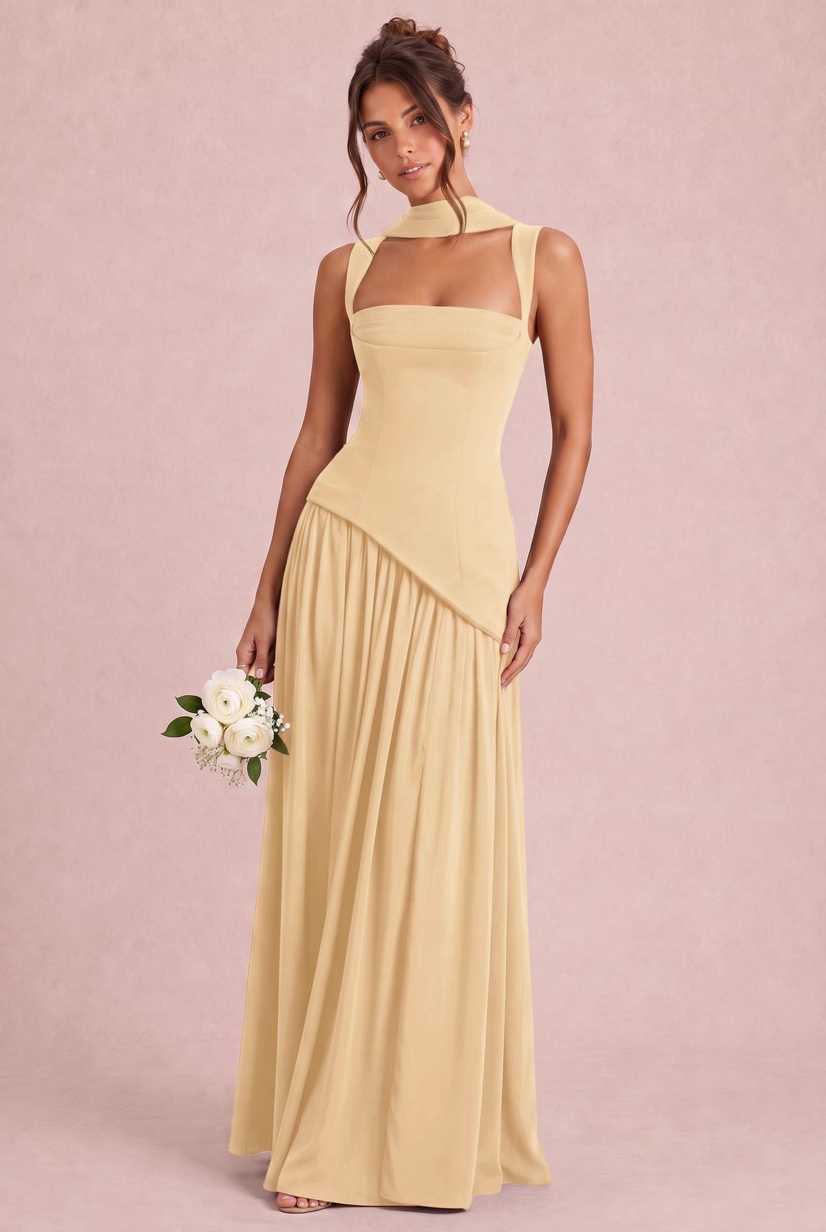 Violeta | Vestido de dama de honor evasê em chiffon plissado