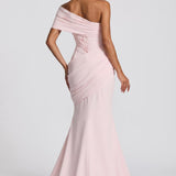 Vanda | Vestido sereia em crepe franzido com cauda