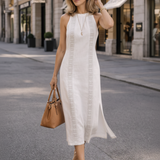 White Lace Halter Midi Dress – Editorial Fashion