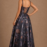 Iolanda | Vestido comprido evasê em brocado