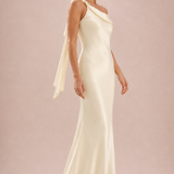 Zita | Vestido de dama de honor tubinho em cetim mate com detalhe drapeado